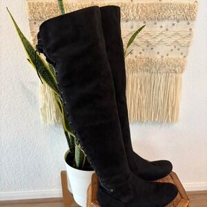 Black suede lace up over the knee boots gothic whimsy ren fair festival